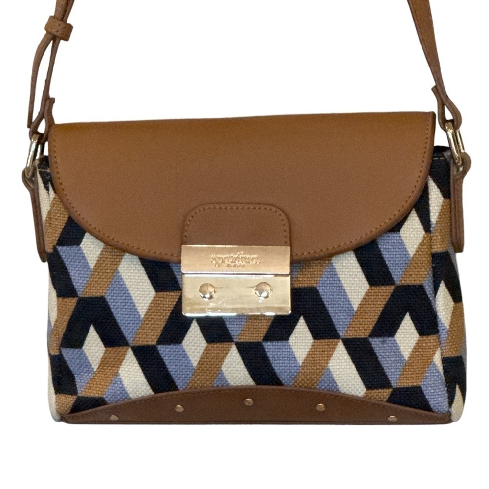 Spartina 449 Women's Leather Trim Linen Geometric Pattern Crossbody Shoulder Bag